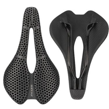 Imagem de Selim de bicicleta de fibra de carbono impresso em 3D, respirável, à prova d'água/leve, unissex, assento almofadado para BMX, MTB e estrada-preto (fibra de carbono total e nylon) (selim de nylon zeius