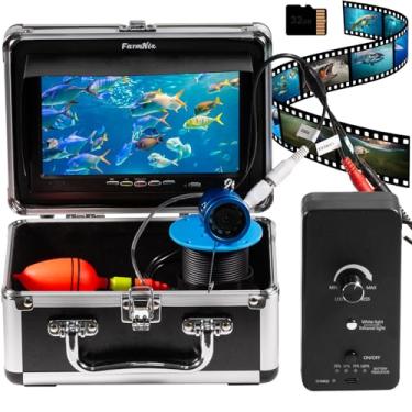 Imagem de FarmNix Câmera de pesca subaquática, monitor LCD de 7 polegadas com 10.000 mAh, localizador de peixes portátil à prova d'água, câmera subaquática para pesca e pesca no gelo, DVR de 32 GB, LED