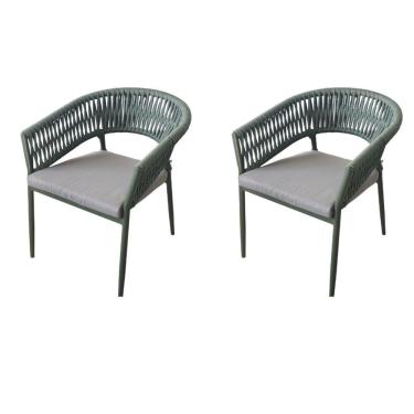 Imagem de Kit 2 Cadeiras Ravello Caraíva Fratini Encosto Corda Náutica Assento Acquablock Base Alumínio Verde