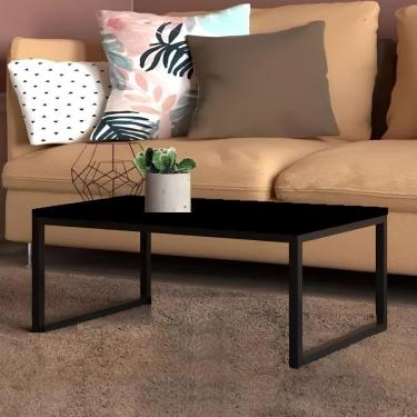 Imagem de Mesa Centro Sala Pés De Ferro Tampo Mdf 80x40 Preto Fosco