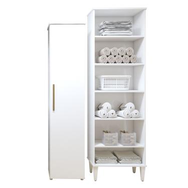 Imagem de Lavanderia Modulada Campinas 2 Armários Multiuso 1 Porta 9 Prateleiras - Kaiki Móveis Branco