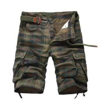 Imagem de Shorts Cargo Masculinos Soltos - Algodão, Xadrez, Confortáveis para Ve
