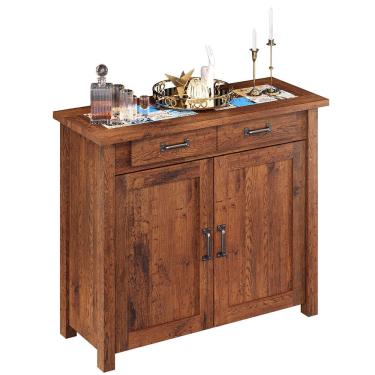 Imagem de Balcão Sala De Estar Com Cerâmica Vintage Alabama 02 Portas W02 Madeira Maciça Imbuia - Lyam Decor