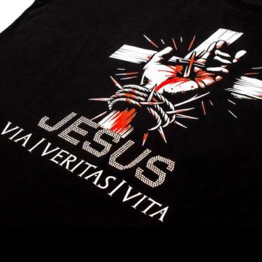 Imagem de Baby Look Mão de Jesus Brilho Premium Camiseta Algodão com Strass - Te