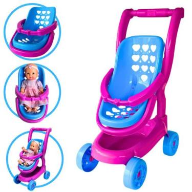 Imagem de Carrinho de Boneca vira Bebê Conforto 2 em 1 Brinquedo Menina Rosa Faz