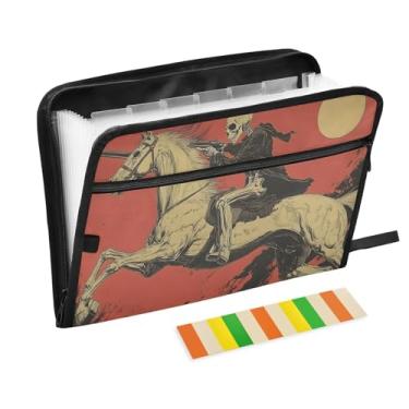 Imagem de CEBUGI Pasta expansível de 13 bolsos, impermeável, sanfonada, organizador de arquivos com etiquetas tamanho A4, organizador de documentos de papel para escola, material de escritório, caveira