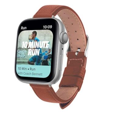 Imagem de XLCZMYL Pulseira de relógio fina de couro para série 7 SE 6 5 4 3 2 1 de 40 mm, 44 mm, 38 mm, 42 mm, couro feminino, marrom, 38 mm