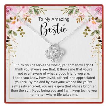 Imagem de Jewelayer Colar To My Amazing Bestie Friendship, para melhor amiga, presente de amizade, presente de aniversário para mulheres, joias de amizade de longa distância, colar de nó de amor para mulheres