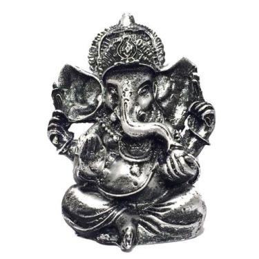 Imagem de Estátua De Ganesha Prateado Pequeno Resina 10Cm - Mandala De Luz