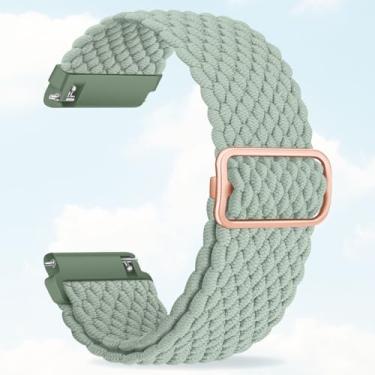 Imagem de Pulseira esportiva de nylon trançado elástico de 20 mm e 22 mm, liberação rápida, ajustável, compatível com Samsung Fitbit, substituição confortável para homens e mulheres (verde claro, 22 mm)