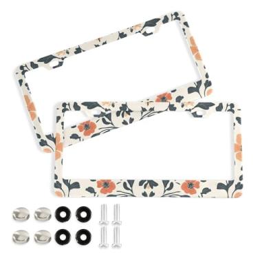 Imagem de CEBUGI Pacote com 2 molduras de placa de carro de alumínio capas de moldura de placa de carro com 2 furos florais acessórios automotivos para placas dianteiras e traseiras orifício elíptico