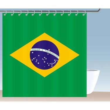 Imagem de Petite Pine Cortina de chuveiro com bandeira do Brasil de poliéster 182 × 72 polegadas com ganchos e ilhós, decoração de banheiro brasileiro à prova d'água 182 × 182 cm, cortinas de acessórios de