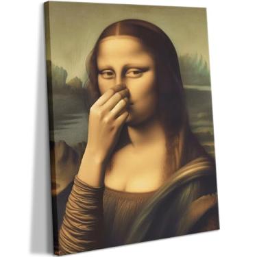 Imagem de Arte de parede engraçada em tela de banheiro vintage Mona Lisa pintura imagens decoração de parede humor divertido arte de banheiro beliscar o nariz impressões Mona Lisa arte para banheiro decoração