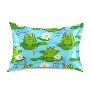 Imagem de Fronhas refrescantes para cabelo fofas sapos verdes azul cetim bonito estampa padrão Queen King fronhas para cama de casa sofá king size 101,6 cm x 50,8 cm