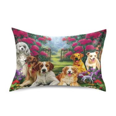 Imagem de Fronhas de cetim para resfriamento de cabelo personalizadas King Queen Standard Fronhas para cabelo e pele Queen Size 76.2 cm x 50.8 cm Cute Dogs Animal Flower Floral