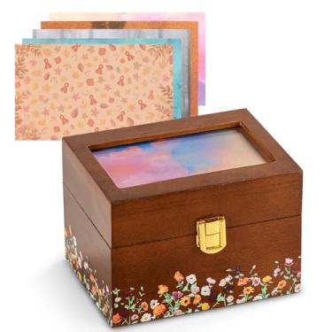 Imagem de SMAILLBUDDHA 3 x 5 organizadores de cartão de índice de madeira maciça com tampa superior de acrílico transparente | Presente para, Natal e Ano Novo | Vem com 100 cartões de guia para organização de