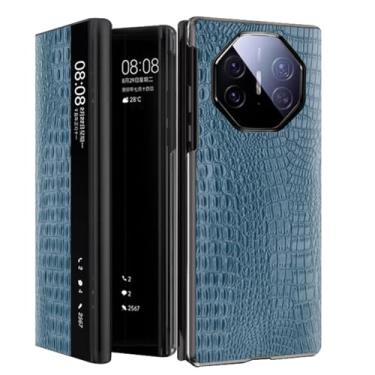 Imagem de LTLMYDAM Capa de couro genuíno para Huawei Mate XT, Smart Flip Side View Business Case Crocodile Texture Full Wrap Protection, azul, XT