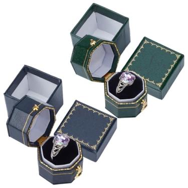 Imagem de PLIGREAT 2 peças mini caixa de anel, caixa de anéis de casamento vintage octogonais de veludo caixas de anel de joias elegantes caixas de suporte para cerimônia de noivado nupcial armazenamento de