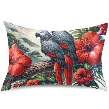 Imagem de Capa de almofada de cetim com pássaros florais papagaio tropical capas de travesseiro padrão animais King Queen para cama de casa sofá, tamanho king, 101,6 cm x 50,8 cm