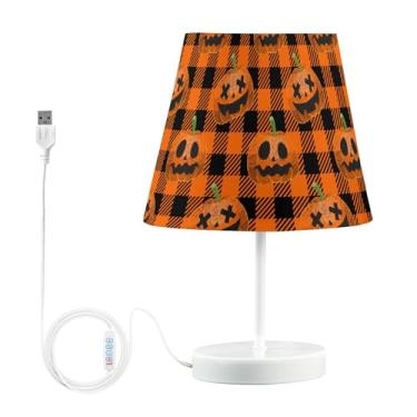 Imagem de Joisal Abóbora laranja buffalo, xadrez, suporte noturno, abajur de mesa, abajur de bancada de cozinha