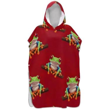 Imagem de Joisal Roupão leve para adultos, poncho de surfe, toalha de banho com capuz, verde, sapo, vermelho, ponchos femininos com capuz