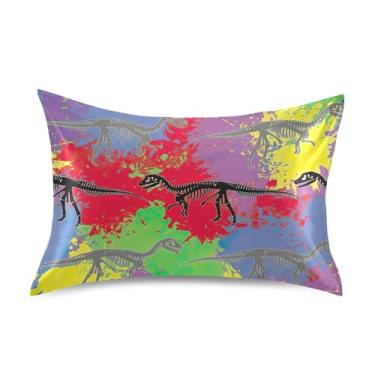 Imagem de Fronhas refrescantes de dinossauros florais esqueletos coloridos animal cetim design padrão Queen King fronhas fronhas fronhas sonolentas capa king size 101,6 cm x 50,8 cm