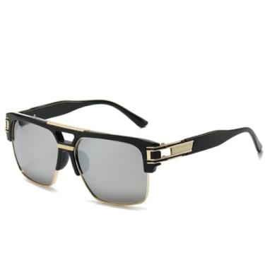 Imagem de HCPIHF e óculos de moda armação transparente de metal masculino e feminino armação de sombra espelho (preto prata)