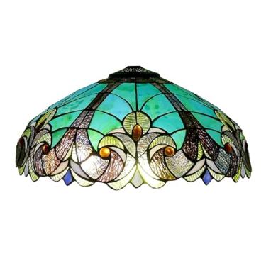 Imagem de Abajur Tiffany grande de reposição, 45,7 x 22,9 cm, verde-mar, grande, em vitral, estilo vitoriano, decorativo para luminária de mesa, escrivaninha ou de chão.