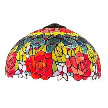 Imagem de Cúpula de substituição de 40 cm (16 polegadas) em rosa vermelha, exclusiva para abajures de vitral estilo Tiffany, cúpula floral campestre retrô para lanterna, adequada para luminária de mes