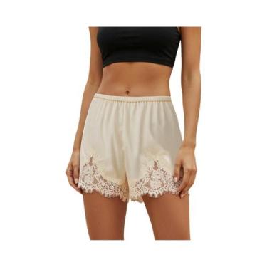 Imagem de Shorts De Pijama Micro Mini De Seda Satin Com Renda Para Mulheres, Cin