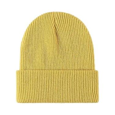 Imagem de Gorro de malha preta unissex, boné de caveira liso quente para inverno