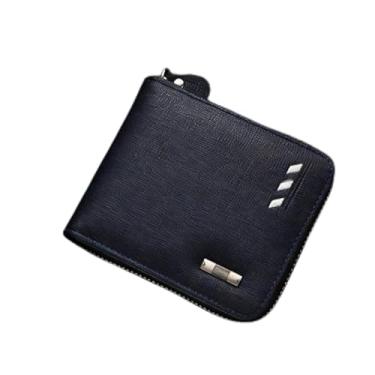 Imagem de Carteira masculina de couro curta com zíper, design elegante com zíper azul (azul)