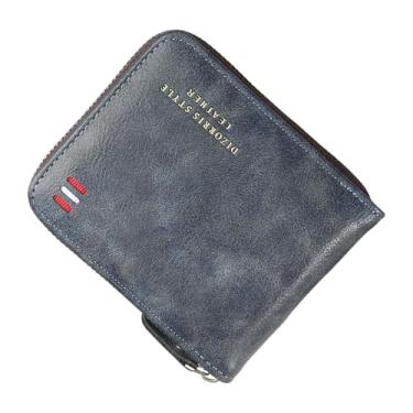 Imagem de Carteira masculina ultraleve de couro sintético vintage – Bolsa curta dobrável com bolso para moedas com zíper – Suporte para cartão de grande capacidade com bloqueio de RFID e 2 janelas para