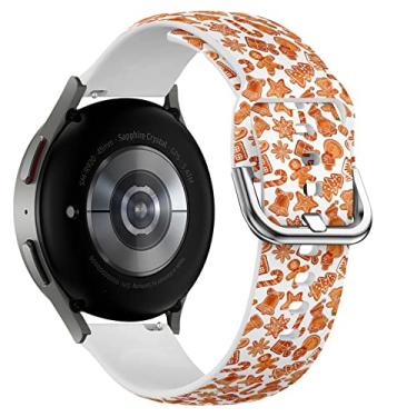 Imagem de MRAKPLGE Pulseira de substituição para relógio esportivo de 20 mm, compatível com Samsung Galaxy Watch 6/Classic, 5 / PRO, 4 Classic Sports (estampa de pão de gengibre de Natal em aquarela)