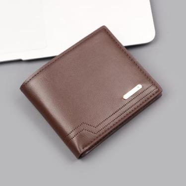 Imagem de Carteira masculina dobrável fina minimalista com bolso frontal, carteira de couro PU de grande capacidade, clipe para dinheiro para homens, Marrom escuro, Moderno
