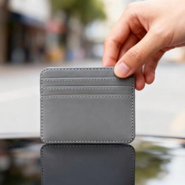 Imagem de Carteira masculina fina com bloqueio de RFID, Cinza, Carteira de couro