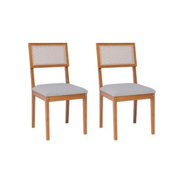 Imagem de Conjunto com 2 Cadeiras Encanto Linho Cinza e Madeira