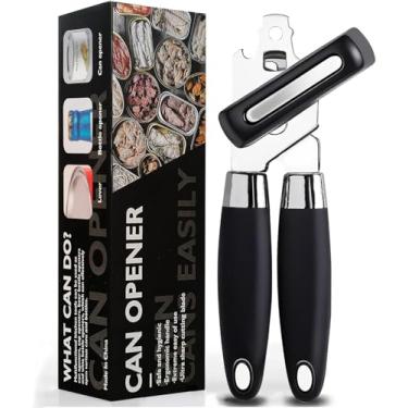 Imagem de Abridor de latas manual de aço inoxidável multifuncional e abridor de garrafas, abridor de lata manual resistente com botão de giro fácil, lâmina afiada, borda lisa, ferramenta de cozinha de boa