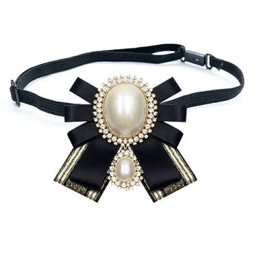 Imagem de Chamvino Camisa feminina strass grande arco aeromoça profissional estudante broche de arco grande, Zinco, Pérola