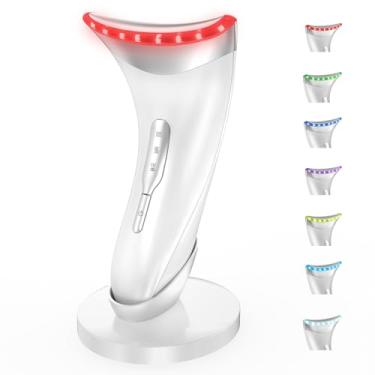 Imagem de Dispositivo de beleza massageador facial de LED de 7 cores com terapia de luz vermelha, ferramenta massageadora de vibração e calor para cuidados com a pele antirrugas, ideal para viagens em casa