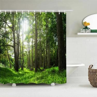 Imagem de Cortina de banho com paisagem de árvores de floresta natural, cortina de chuveiro de tecido impermeável, tela de banheira para banheiro, decoração de casa, 49 x 89 pol. - 125 x 225 cm/LxA, cortina de