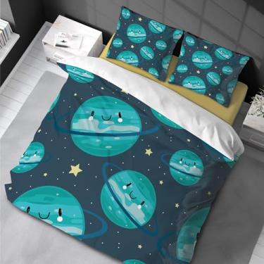 Imagem de Jogo de cama com sistema solar, espaço sideral, 3 peças, universo, meninos, meninas, crianças, ultramacio, todas as estações, para quarto, 200 x 200 cm -50 x 75 cm * 2