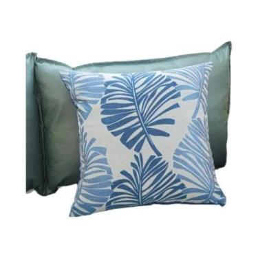 Imagem de Capa De Almofada Jacquard Bordada Com Padrão De Folha Azul 45x45cm Par