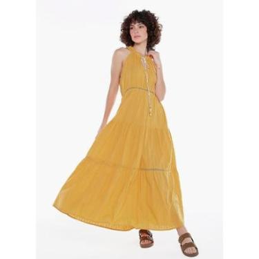 Imagem de Vestido Longo de Laise Caramelo 100% Algodão Saia Rodada-Feminino