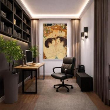 Imagem de Quadro Canvas Mãe Filhos Gustavo Klimt 70X50Cm Mold Branca - Quadros O