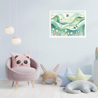 Imagem de Quadro Decorativo Peixes Mar Verde - 50X70Cm