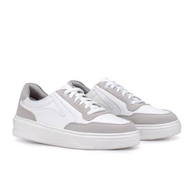 Imagem de Tênis Casual Sapatenis Masculino Urbano Couro Leve Original, Branco, 3