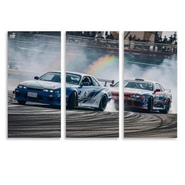 Imagem de HUIROBO Pôster de carro esportivo S13 Drift Smoke Jdm arte de parede em tela para sala de estar quarto decoração de casa escritório pintura pôsteres (40 x 80 cm) × 3)