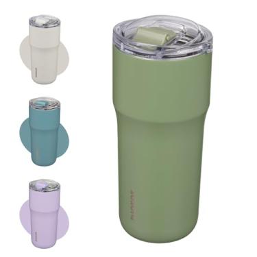 Imagem de BJPKPK Copo isolado, copo de aço inoxidável de 680 g com tampa, caneca de café de viagem de parede dupla, mantenha as bebidas frias e quentes, verde sálvia