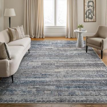 Imagem de Bloom Rugs Tapete lavável antiderrapante 1,8 m x 2,5 m - cinza/azul/blush tapete abstrato moderno para sala de estar, quarto, sala de jantar e cozinha - Tamanho exato: 1,8 x 2,5 m
